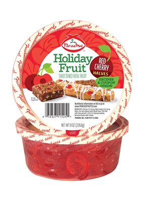 12- 8 oz Paradise Holiday Fruit Red Cherry Halves exp 10/2026 FREE SHIPPING