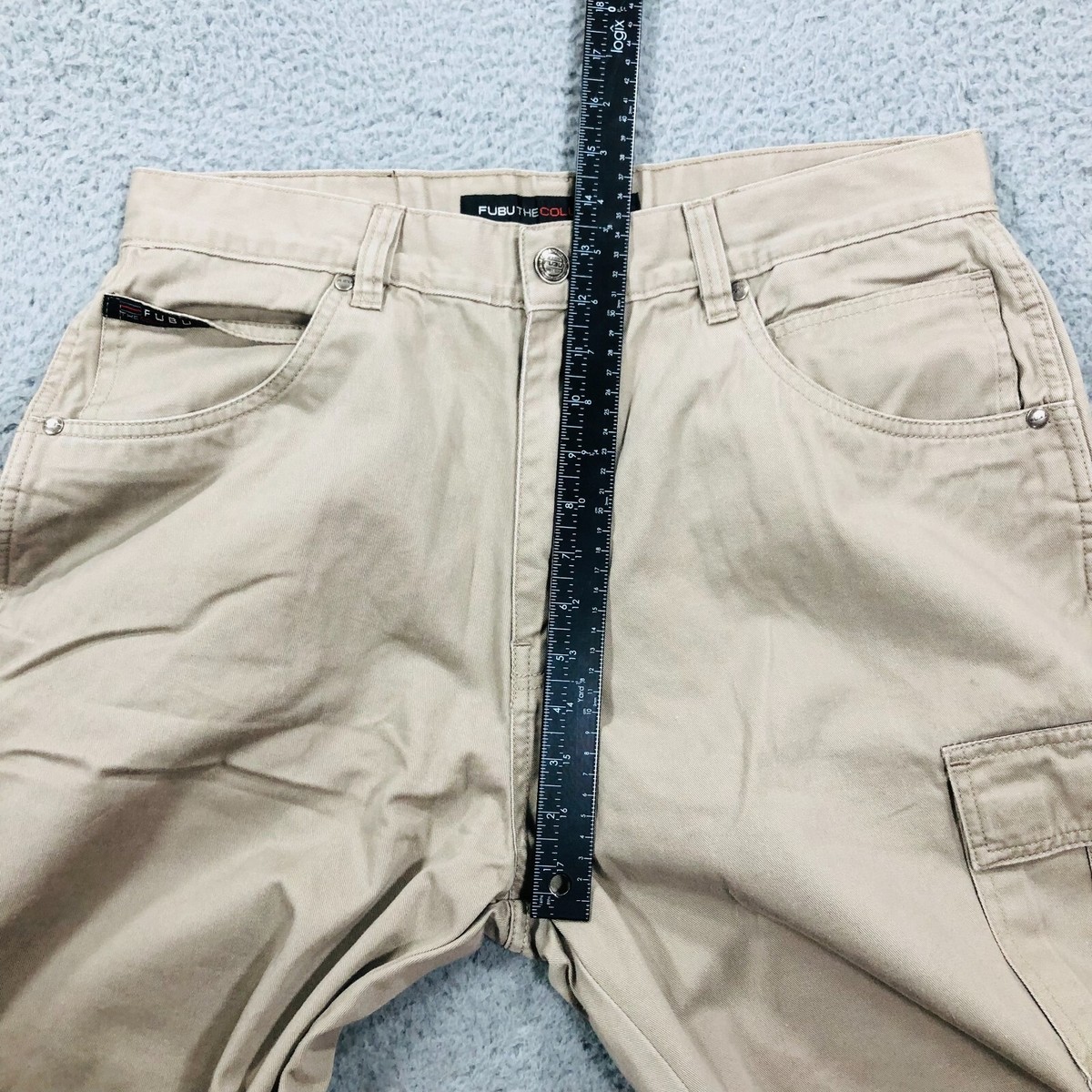 FUBU Shorts Mens 36 Beige Denim Cargo Jeans Baggy Street