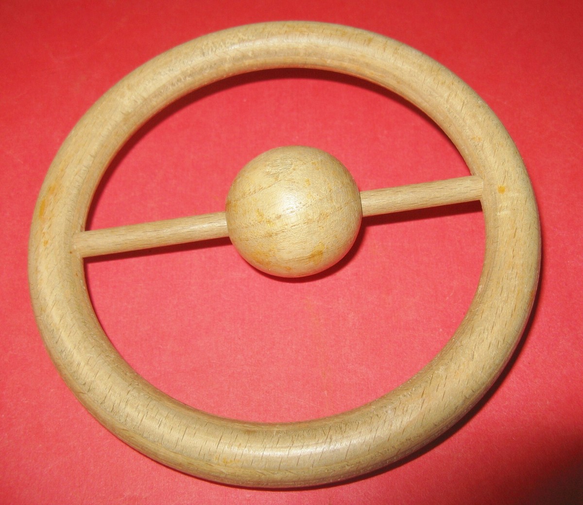 Vintage handcrafted wood baby rattle/clutching toy ball on post
