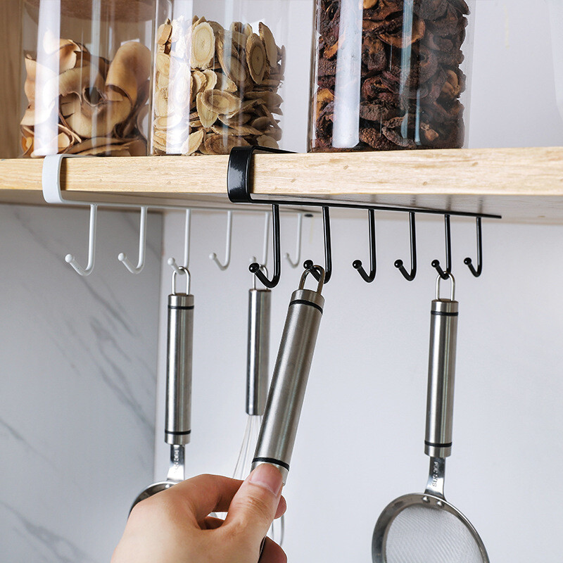 6 Hooks Metal Under Shelf Mug Cup Cupboard Kitchen Organiser Hanging