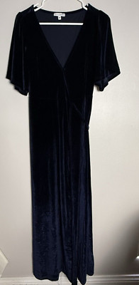BALTIC BORN Womens Meghan Navy Velvet Wrap Maxi Dress Medium