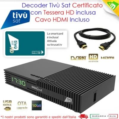 DGQ DECODER TIVUSAT HD NUOVO PRO 2021 BOLLINO CERTIFICATO CON TESSERA NEW EPG