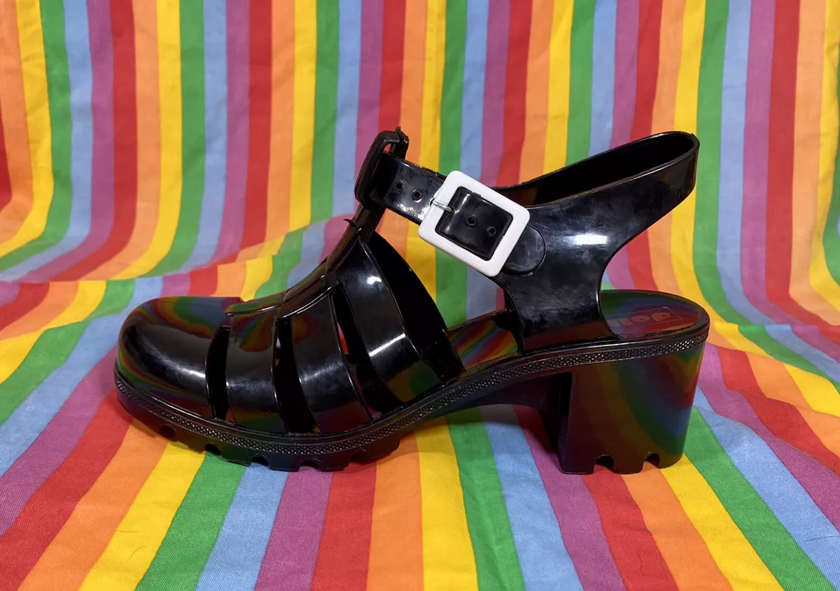 Platform Jellies Jelly Shoes Sandals Black DollyMix Retro Size 7 US 2in