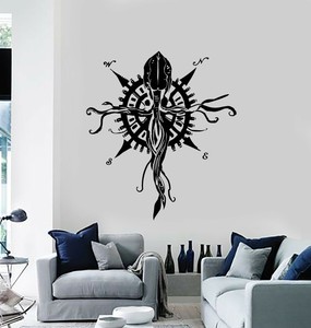 Vinyl Wall Decal Squid Octopus Ocean Sea Fish Compass Marine Stickers G1669 Ebay