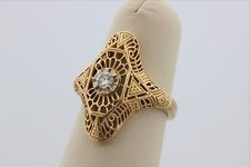 Antique Art Deco 14K Gold Diamond Intricate Filigree Scroll Engagement Ring Sz 6
