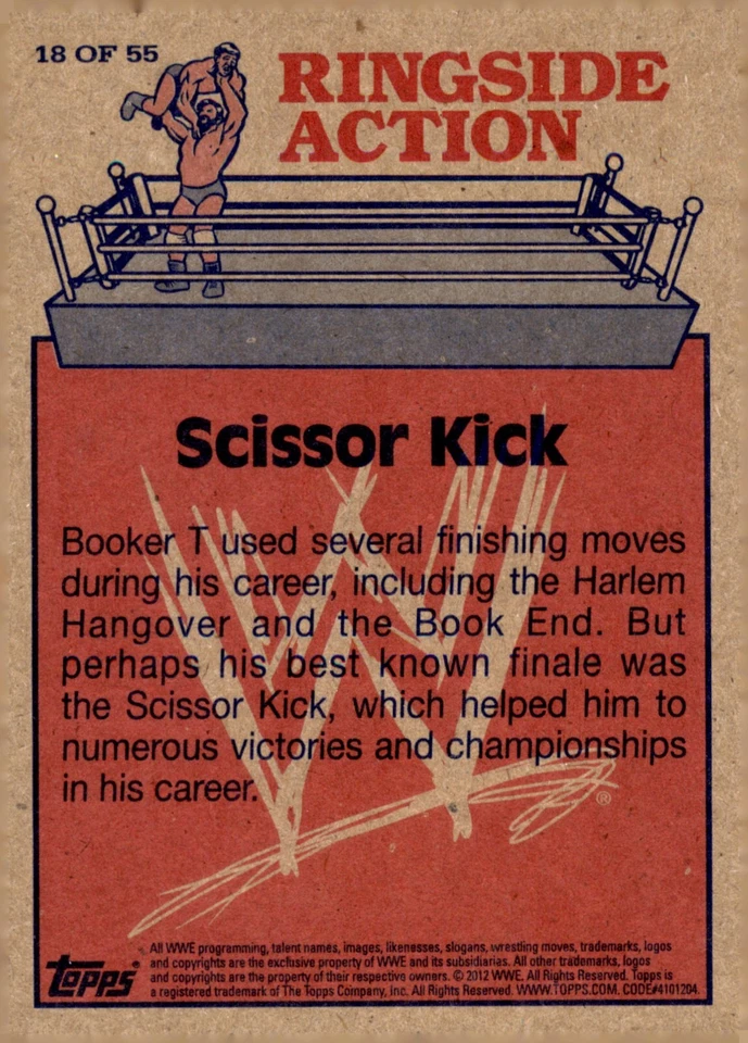 2012 Topps Heritage WWE Ringside Action #18 Scissor Kick / Booker T - Image 2 of 2