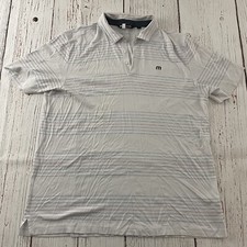 Travis Mathew Short Sleeve Striped Button Front Golf Polo Shirt Men's XXL White
