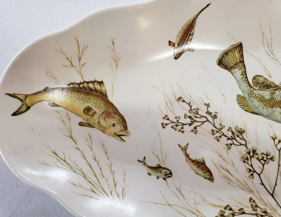 Plato de pescado 23 pulgadas de largo Waverly moldeado plástico melamina como vintage Foto 4 de 4