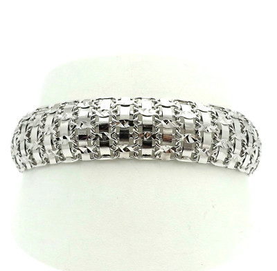Sterling Silber Bismark Gliederarmband gewölbt breit Flex Diamantschliff Neu