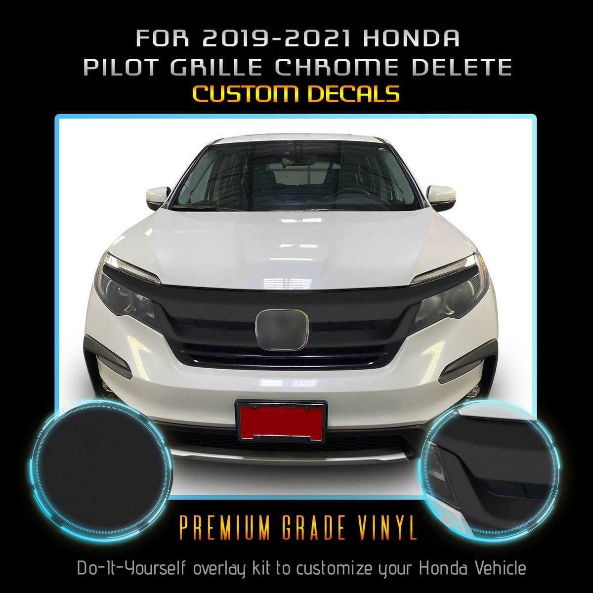 For 2019-2021 Honda Pilot Grille Trim Chrome Delete Blackout
