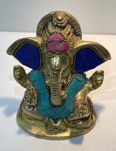 Brass Ganesha Ganpati Idol Statue Figurine Sculpture 4.5 inches - Picture 2 of 15