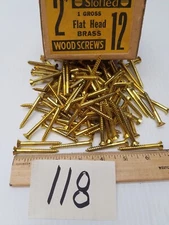 118 Vintage 2" x 12 Brass Wood Screws Slotted Flat Head No.12 x 2 12x2"