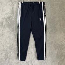 Adidas Pants L Navy Blue 3 Stripe Trefoil Side Popper Snap Track Basketball