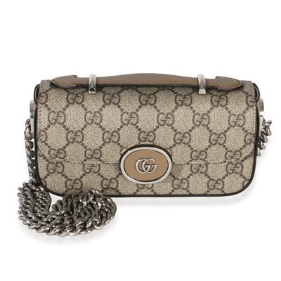 Gucci Senna Petite GG Top Handle Ketten Schultertasche Beige Ebony