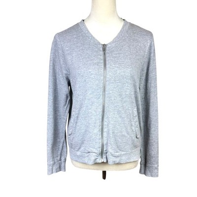 Lager 157 L Gray Knit Collarless Full Zip Up Thin Simple Basic Bomber Jacket