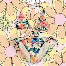 Vintage Y2K Bikini Lab Floral Sequins String Bikini S/M