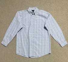 Jos A Bank Shirt Mens Medium Blue Check Plaid Button Down Long Sleeve Cotton