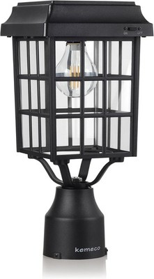 Kemeco ST4329Q-A Solar Post Light Squared Frame Flat Roof Lamp, Black 