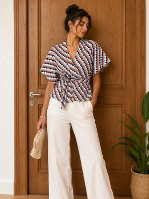 Blouse Zapa cache-cœur à imprimé géométrique - Photo 1/4
