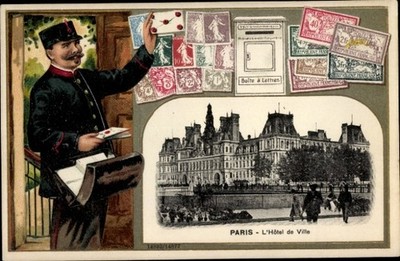 Präge Briefmarken Passepartout Ak Paris, L'Hotel de Ville, Postbote - 4209278