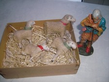 Konvolut antike Wollschafe 4 Stück und Schäfer tolle Osterdekoration