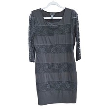 Womens Lace Sheer Stripe Bodycon Mini Dress 10 Black 3/4 Sleeve Whimsigoth Party