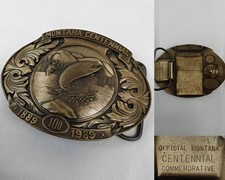 Brass Belt Buckle Montana Centennial Fisherman 1183/5000 Limited Edition J4885