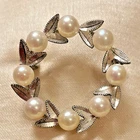 Vintage CIRCLE PIN sterling silver wreath set w saltwater Akoya cultured pearls