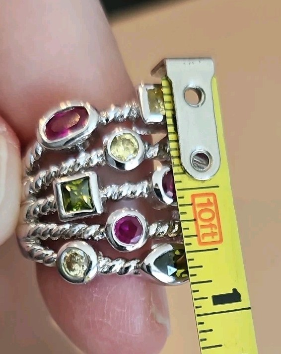 Big Statement Unique Silver Tone Multicolor Stone… - image 9