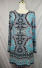As U Wish Women's Teal & Pink Floral pattern Midi Dress Sz M Coquette Boho