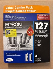 Genuine Epson 127 Black Twin 2 Pack T127120-D2 Sealed Retail Pack
