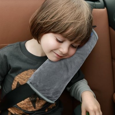  Seat Belt Pillow for Kids, Extra Soft Toddler Travel Large (Pack of 1) Grey