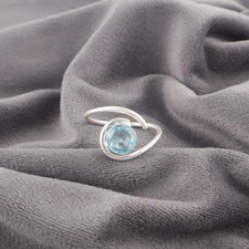 925 Silver Sky Blue Topaz December Birthstone Band Party Wear Minimalist Ring