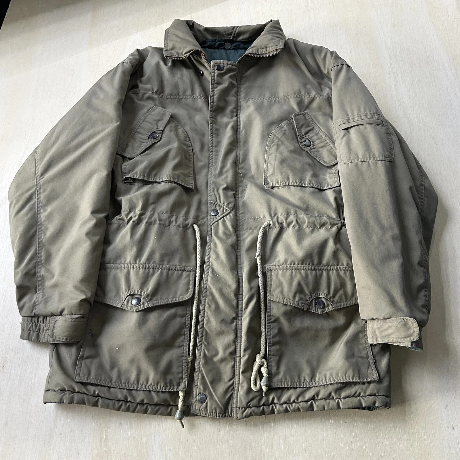 Vintage Am Pm Jacket Mens Medium Green Reversible Puffer Parka Full Zip Outdoor