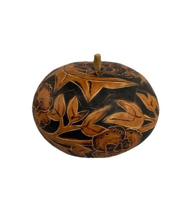 Vintage Peruvian Hand Carved Gourd Peru Folk Art Floral Leaves Handmade Lidded