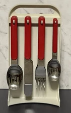 24 Pcs Northland Stainless Japan Hanging Red Handle Flatware w/ Storage Hanger