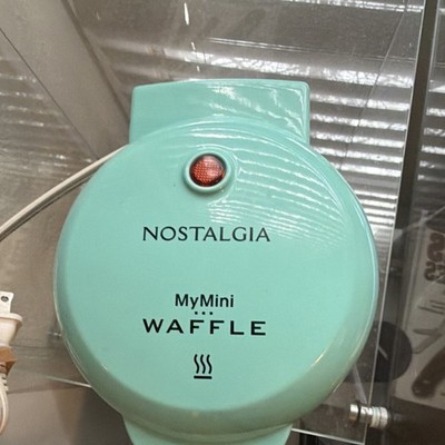 Nostalgia MyMini Teal Waffle Maker Non-Stick Round Electric 550W Rated