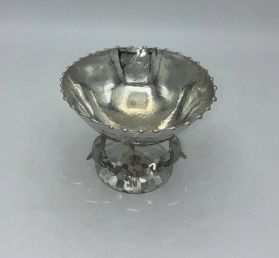 Pedestal Metal Bowl With Dolphins, Made in Sweden,  With Embossed Leather  N 