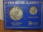 Two Silver Classics Liberty Walking Half Dollar And Mercury Dime, 90%
