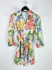 Zara White Multi Floral Shirt Dress Tie Waist 3/4 Sleeve Mini UK XS