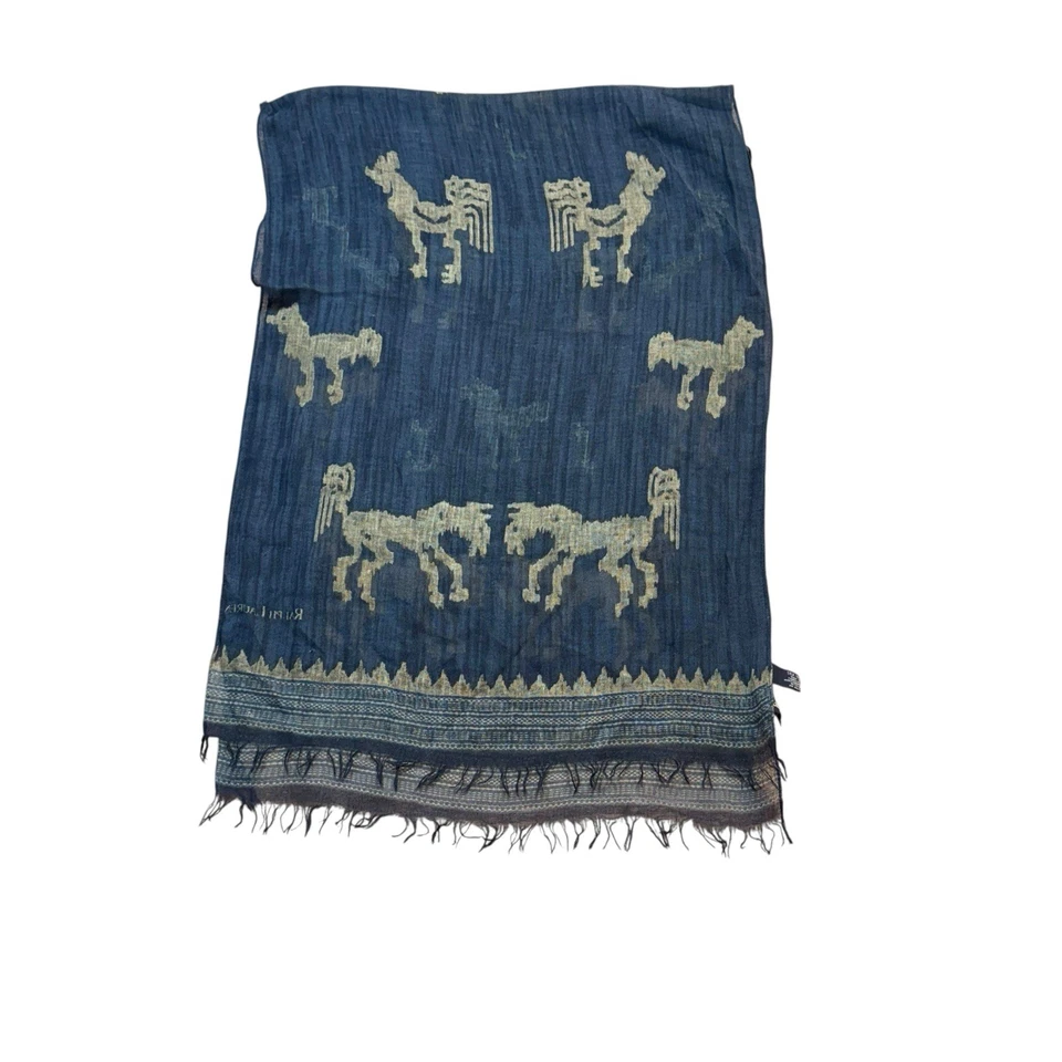 Raro De Colección Ralph Lauren Bufanda de Seda Hecha en Japón Indigo Caballo Gallo Ecuestre Foto 3 de 4