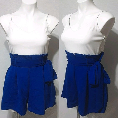 Active USA Colorblock Pleated Romper Small Spaghetti Strap High Waist Playsuit