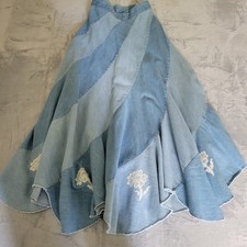 Vintage 80's Western Prairie Cowgirl Denim Patchwork Skirt Size S EVC