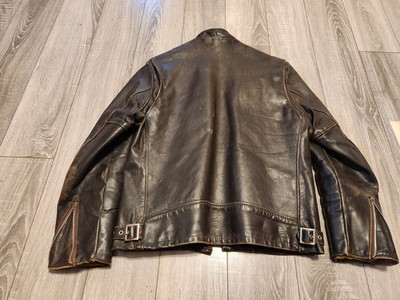 VINTAGE Schott NYC Leather Jacket Cafe 70s Size 42 Brown Talon Fur