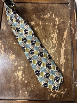 Libero Milano Silk Tie Light Blue Tan Geometric Floral Pattern Made in Italy