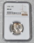 1936 P WASHINGTON QUARTER 90% SILVER NGC MS 66 MS66 PHILADELPHIA MINT 25¢ COIN