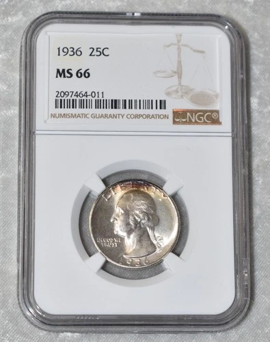 1936 P WASHINGTON QUARTER 90% SILVER NGC MS 66 MS66 PHILADELPHIA MINT 25¢ COIN