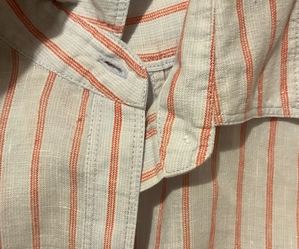 SPORTSCRAFT pure linen 3/4 sleeve striped shirt in blue, red & white Sz 10 - image 4 of 4