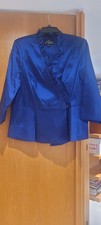 Alex Evenings Blue Ruffle Front 3/4 Sleeve Lined Jacket Hook Eye XL