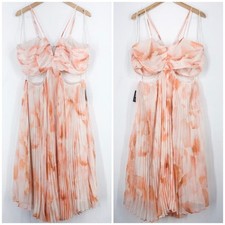 Express Midi Dress Floral Pleated Cut Outs Special Occasion Size XL Orange White